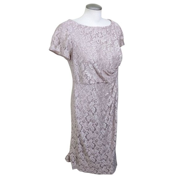 Oleg Cassini Dress Womens Size 16 Glitter Lace Sparkly Champagne Ruched Side - Picture 3 of 9